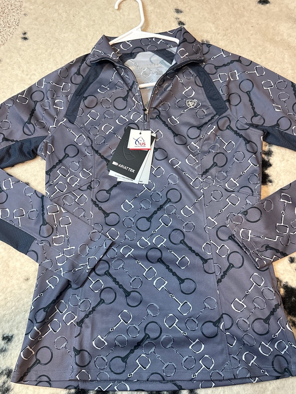 Ariat Tek Womens Sun Stopper 1/4 Zip Equestrian Pullover with Bit Pattern